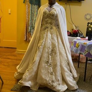 Ivory Dress with tail and white cloak